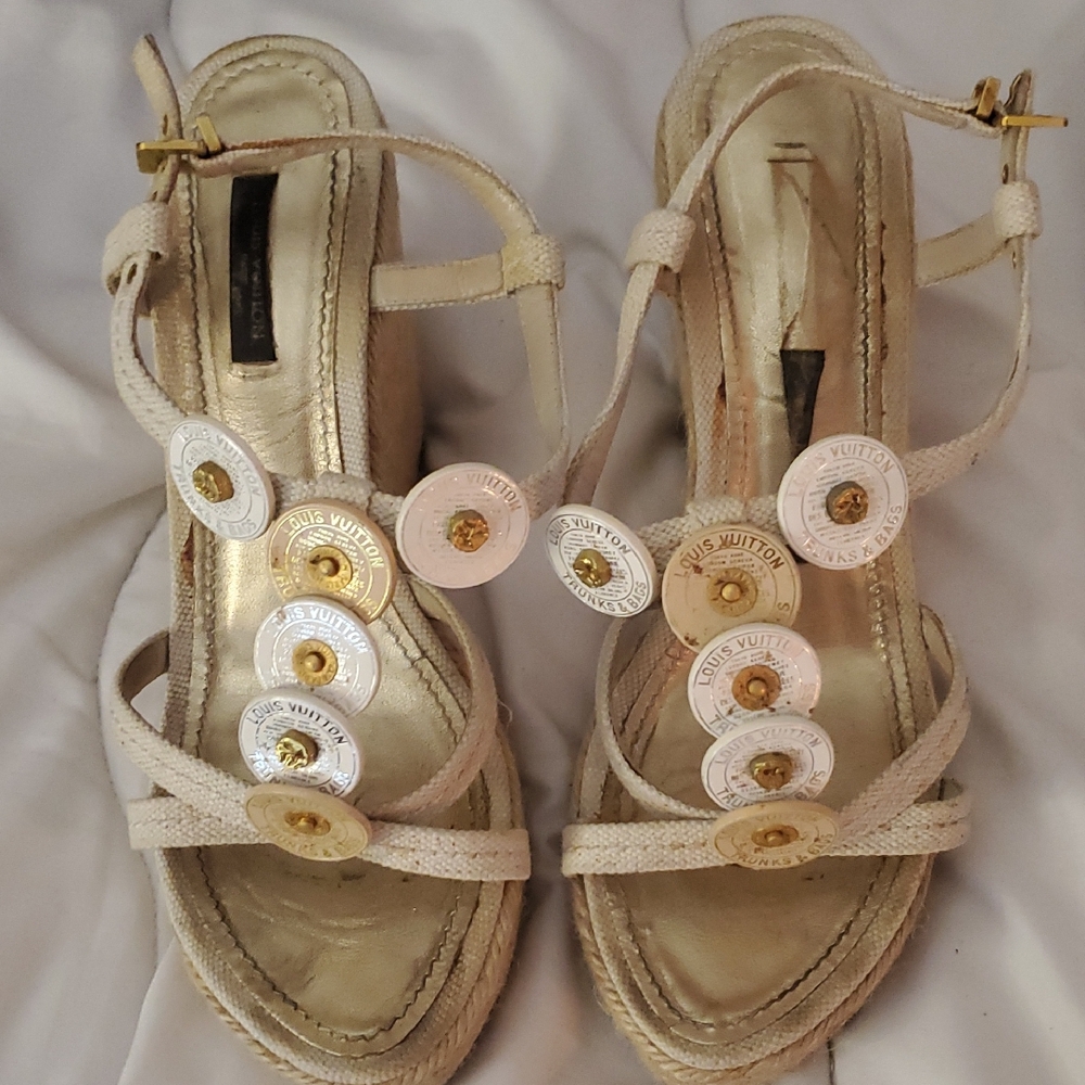 Louis Vuitton Cream and Gold Espadrilles